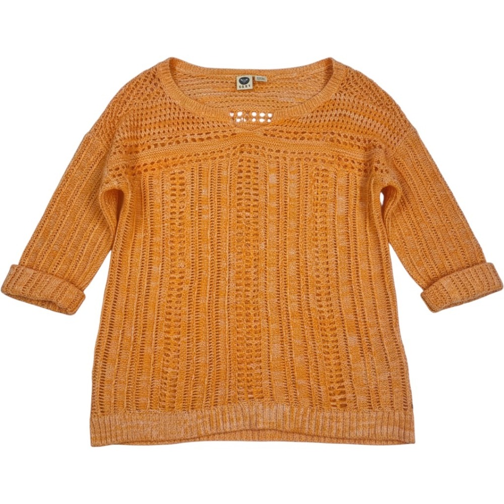 Roxy Womens Orange Open Knit Pointelle Pullover Sweater Size Medium